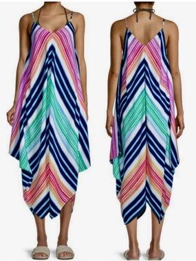 Tommy Bahama Rainbow Chevron Print Scarf Dress Women’s Size S/M Coastal Beach